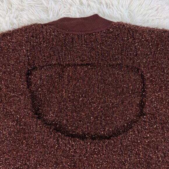 Maeve Violetta Brown Metallic Tinsel Knit Sweater Dolman Sleeve XL Festive Cozy - Picture 4 of 14